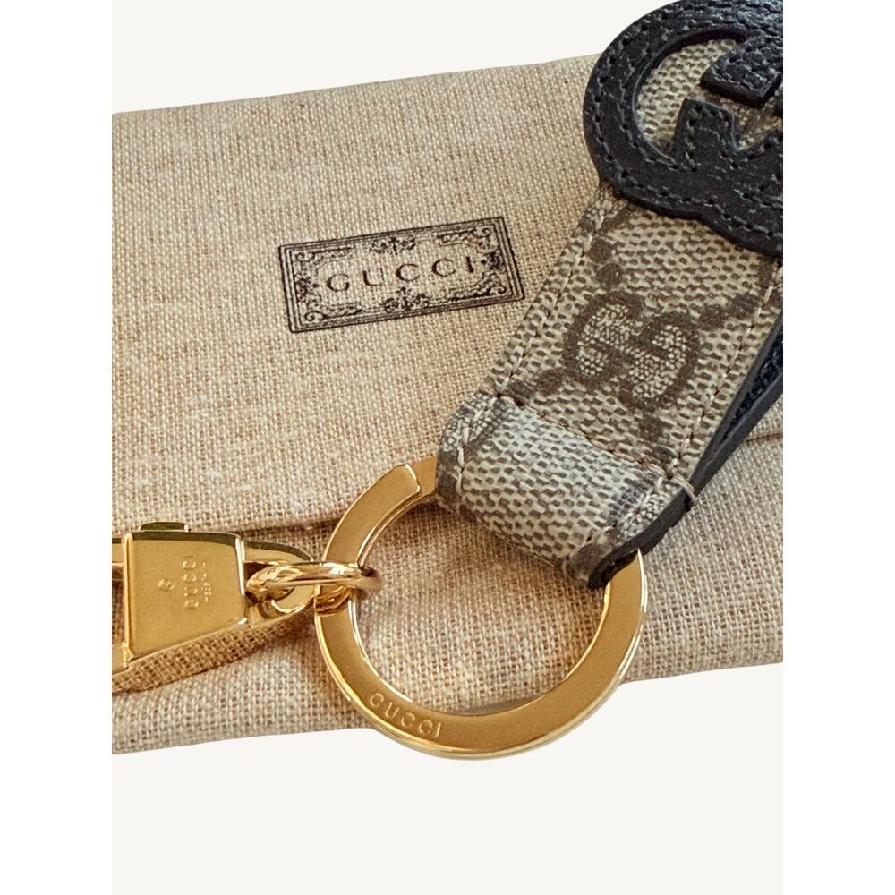 Gucci Interlocking G Keychain Ring Bag Charm GG Supreme Black Leather 701432 NIB - Picture 13 of 14